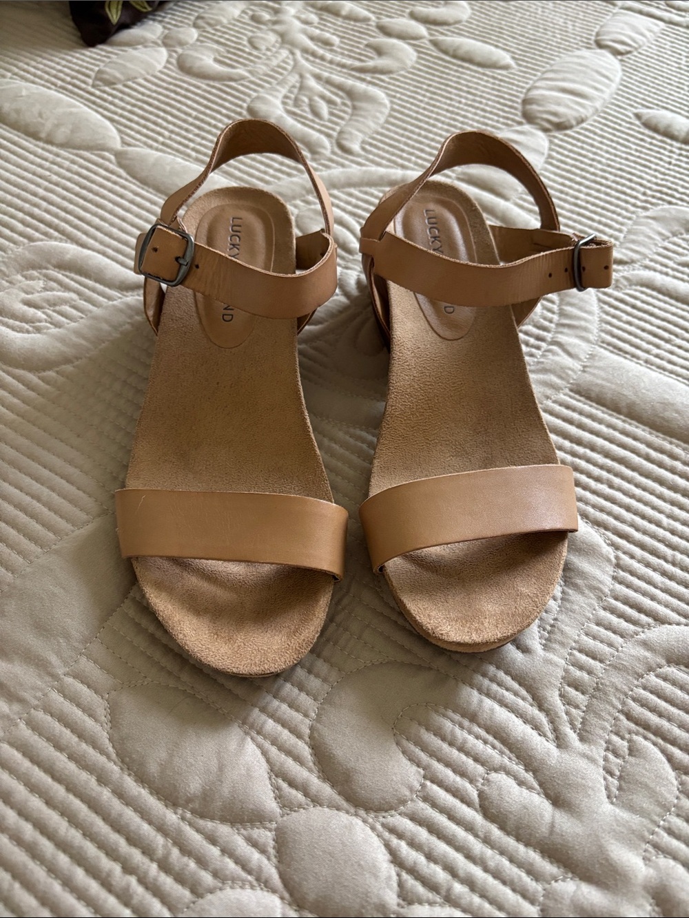 Lucky Brand Cognac Leather Ankle-Strap Sandals